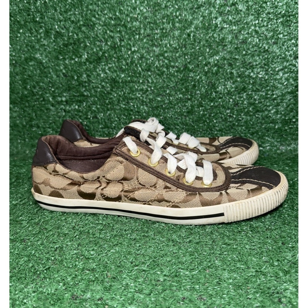 Coach Barrett Signature Women's Size 7.5 Lace Up Sneakers Brown Casual Shoes Vtg